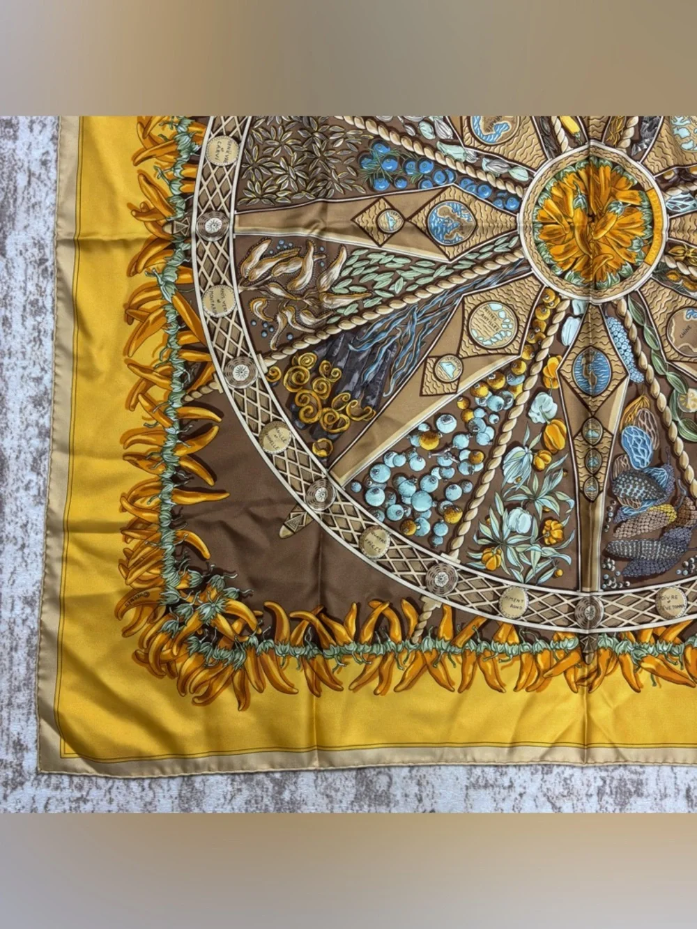 Hermes Aux Pays des Espices Gold Tone 90 Silk Scarf - Picture 5 of 11